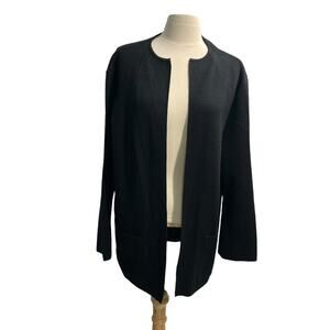 LINEAMIDAS Merino Wool Blend Made In Italy Open Long Knit Cardigan Black  Large